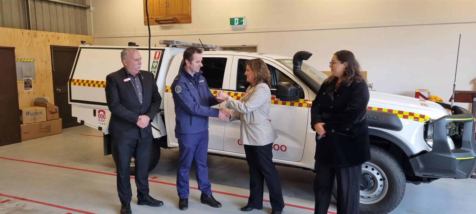 From L-R: CFA Board Member Peter Shaw, Captain Marcus Harris, Daniela De Martino MP, Sheena Watt MP